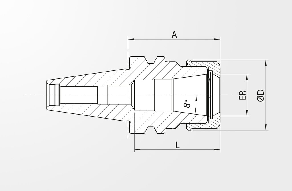 Technical drawing High Precision Collet Chuck similar JIS B 6339-2 BT30 with face contact