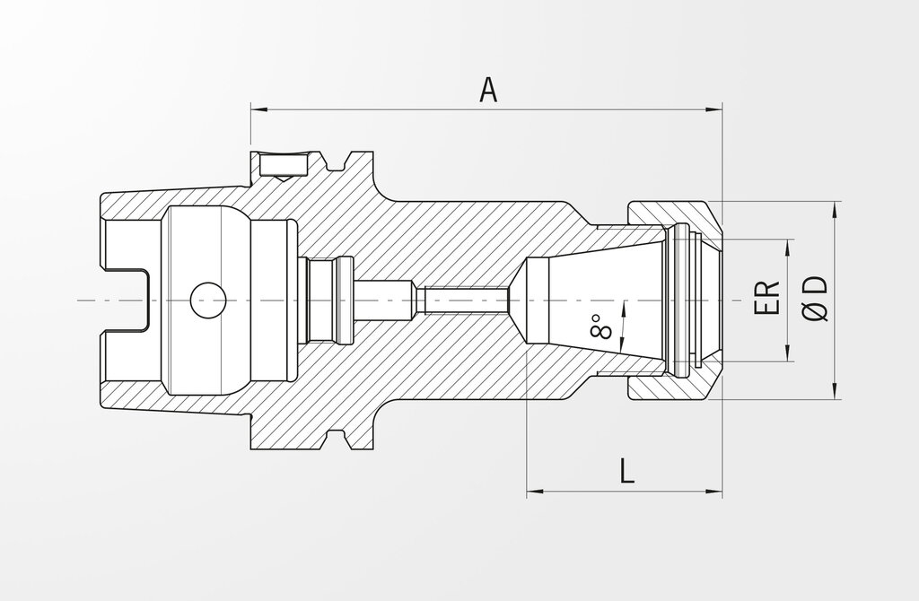 Technische Zeichnung Spannzangenfutter Typ ER DIN 69893-1 · HSK-A63