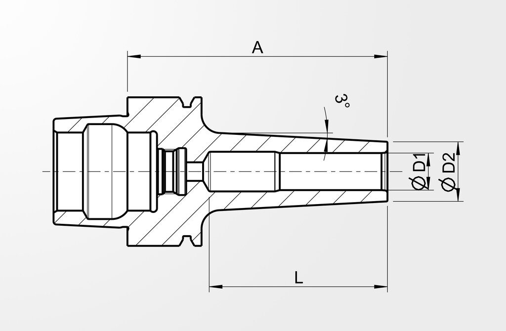 Teknik çizim Mini Shrink Tutucu ekstra ince DIN 69893-5 · HSK-E40